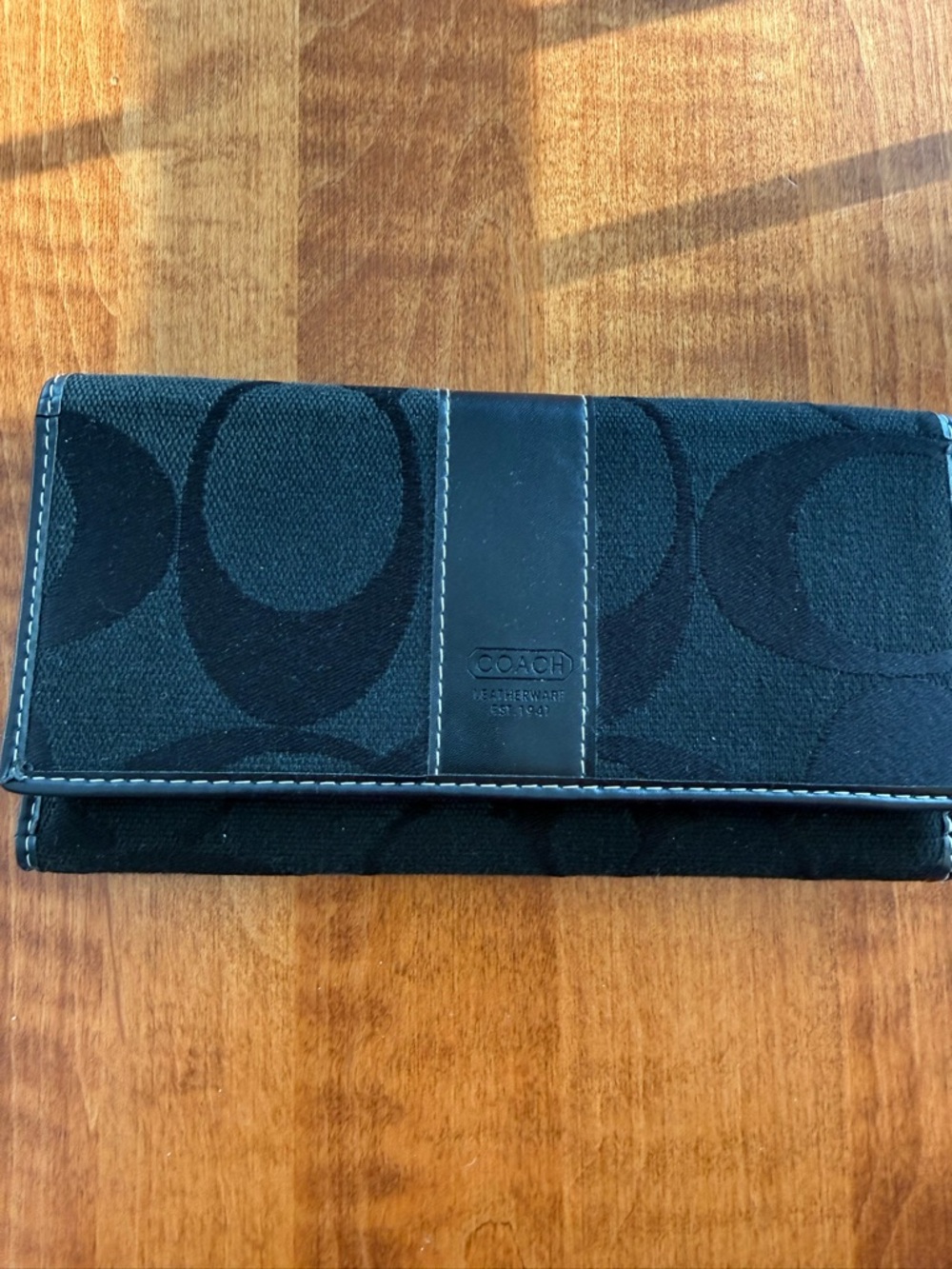 Coach Black Leather Continental Wallet with Stitch Detail